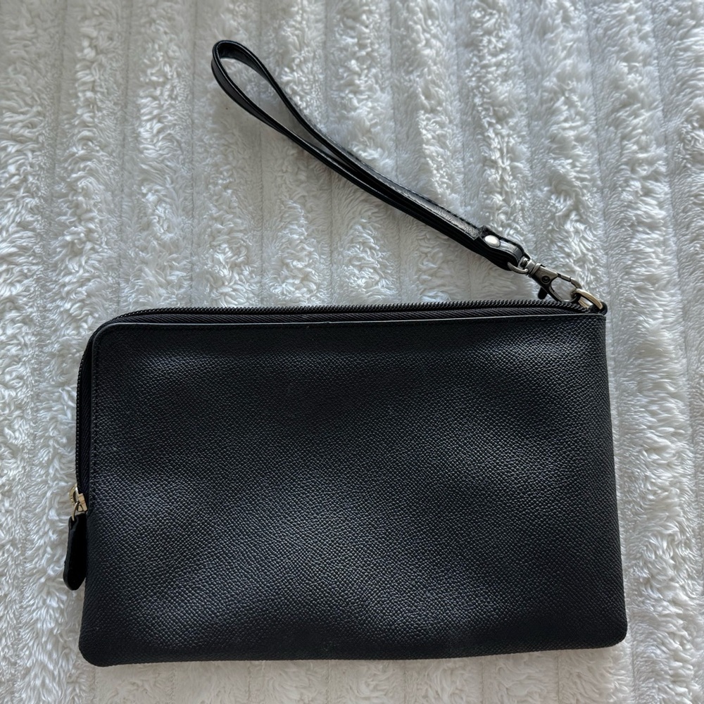 Coach Story Patch Black Leather Wristlet Carry All Travel Pouch Zipper - Picture 3 of 7
